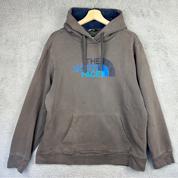 The North Face Charcoal Hoodie with Blue Logo Men’s Large - Picture 1 of 12